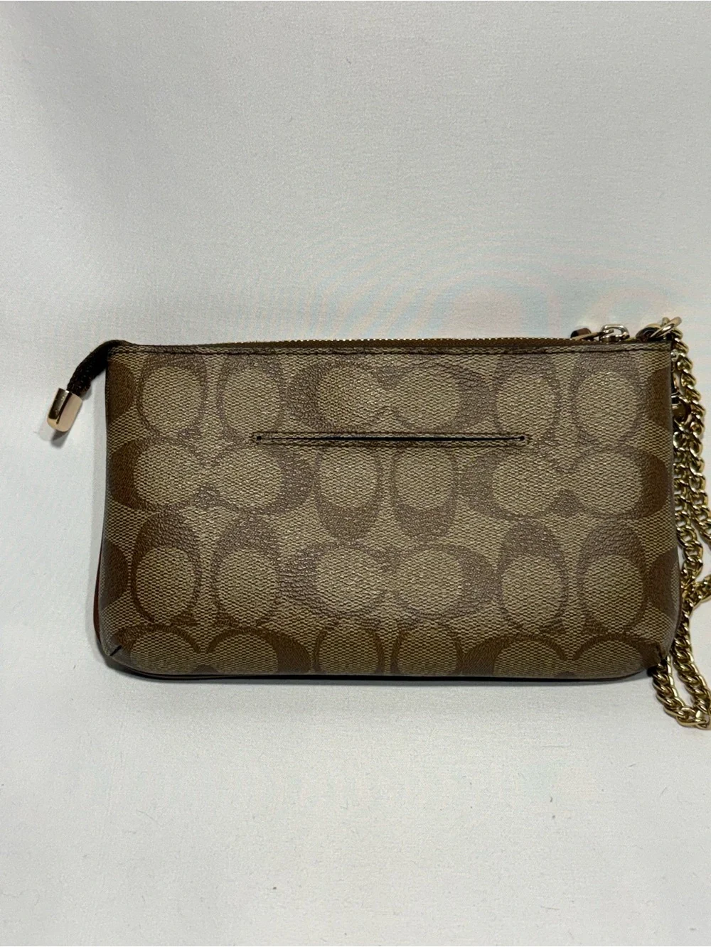 COACH Brown Signature Chain Wristlet Pouch